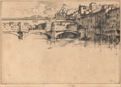 ERNEST DAVID ROTH (New York, 1879-1964), "Ponte Vecchio", 1912., Etching, 8.75" x 12" sight. Framed