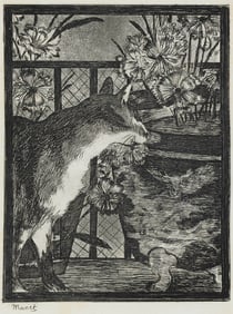 EDOUARD MANET (France, 1832-1883), "Le Chat et les Fleurs", 1869., Etching and aquatint, 6.75" x 5".