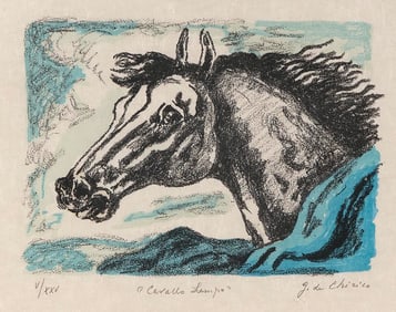 GIORGIO DE CHIRICO (Italy/France/Greece, 1888-1978), "Cavallo Lampo", 1971., Color lithograph on