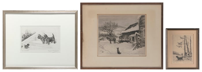 THREE ETCHINGS OF DOGS 20th Century