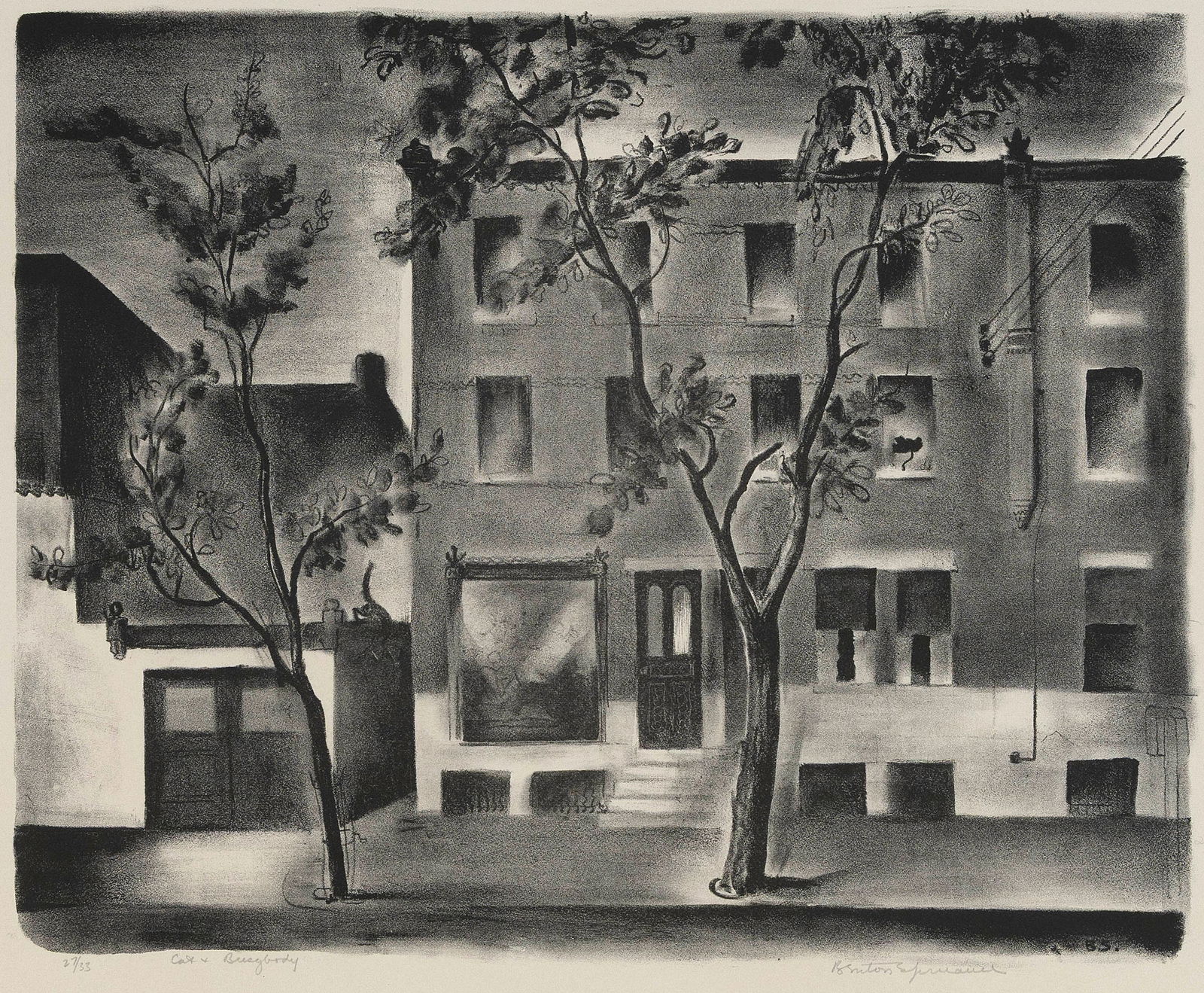 BENTON MURDOCH SPRUANCE (Pennsylvania, 1904-1967), "Cat + Busybody", 1933., Lithograph, 11" x (1 of 1)