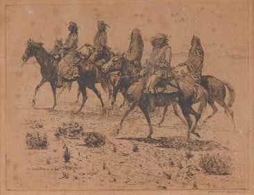 JOHN EDWARD BOREIN (California, 1872-1945), Navajos., Etching with drypoint, 9.25" x 12". Framed 15"