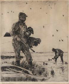FRANK WESTON BENSON (Massachusetts, 1862-1951), "Winter Wildfowling", 1927., Etching on paper,
