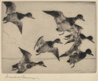 FRANK WESTON BENSON (Massachusetts, 1862-1951), "Bunch of Bluebills", 1931., Drypoint on cream laid