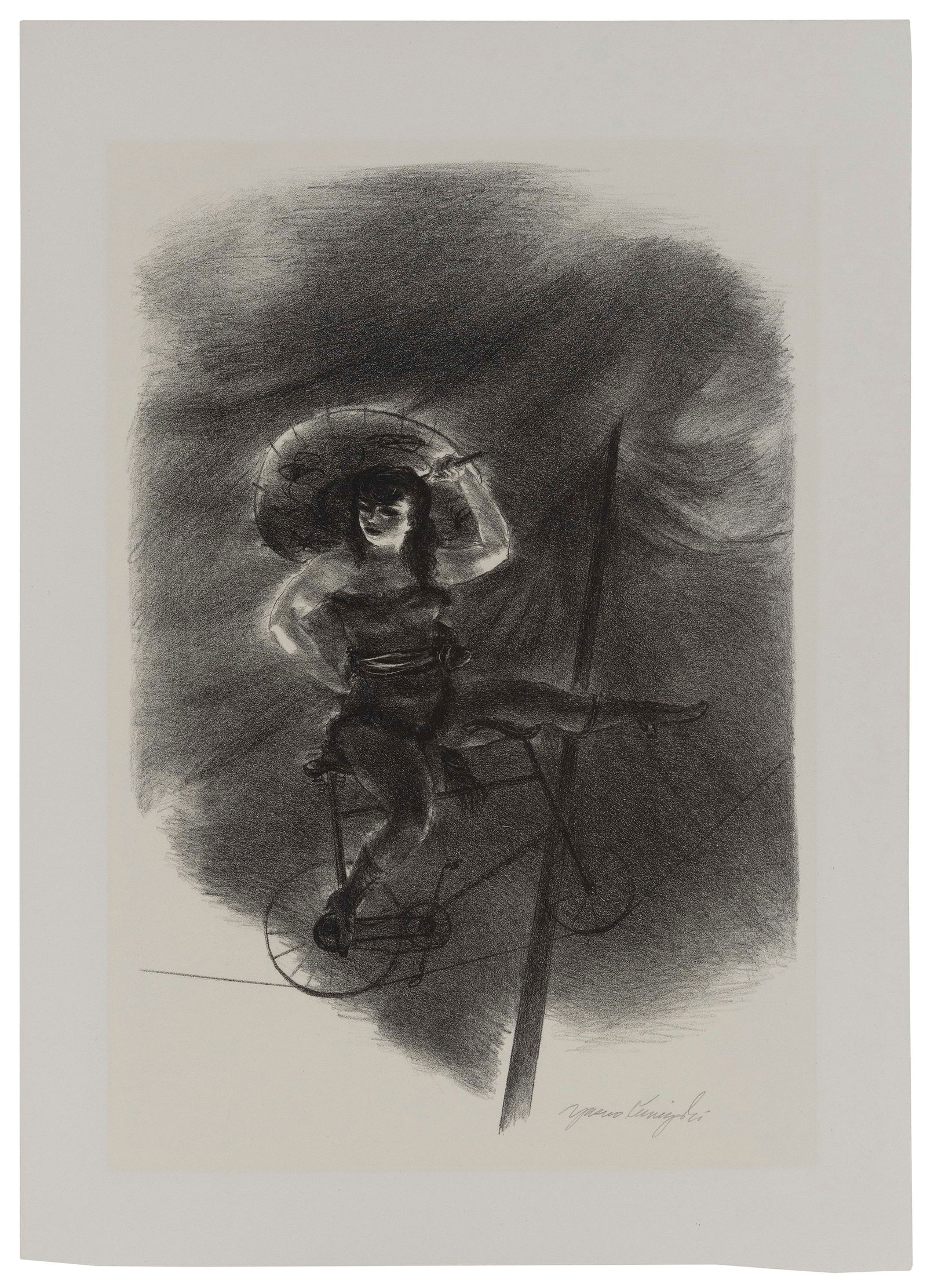 YASUO KUNIYOSHI (New York/California/Japan, 1889-1953), "The Cyclist", 1939., Lithograph, 12.5" x (1 of 1)