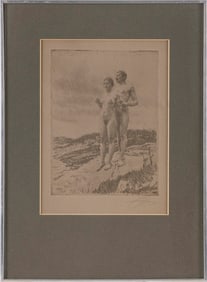 ANDERS LEONARD ZORN (Illinois/Sweden, 1860-1920), "The Two", 1916., Etching, 7.5" x 5.75" sight.