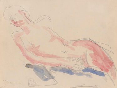 HENRI MANGUIN (France, 1874-1949), Nude in repose., Pencil and watercolor on cream wove paper, sheet