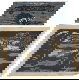 TWO LINOCUTS DEPICTING SEASIDE SCENES Mid-20th Century