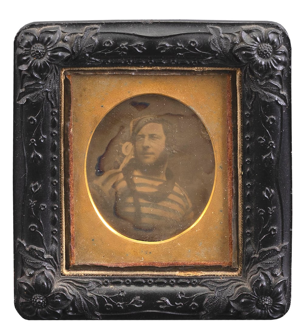 NINTH PLATE DAGUERREOTYPE OF A BEARDED SAILOR 1840s 2" x 2.5". Case 3.75" x 3.25". (1 of 2)