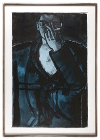 AARON FINK (Massachusetts, 1955-), Blue Smoker, 1982., Lithograph on blue Japanese Koto paper, 38" x