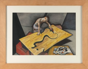 WILLIAM HUGH FERGUSON (Pennsylvania, 1905-1985), Figure with saw., Watercolor and ink on paper, 15"
