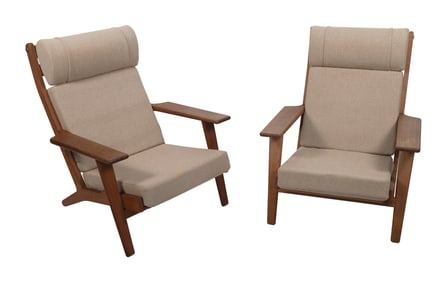 PAIR OF HANS J. WEGNER FOR GETAMA HIGH BACK EASY CHAIRS Gedsted, Denmark, Circa 1950s Back heights