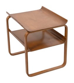 ALVAR AALTO BENTWOOD SIDE TABLE Sweden, Circa 1930s Height 24". Length 23.5". Width 21".