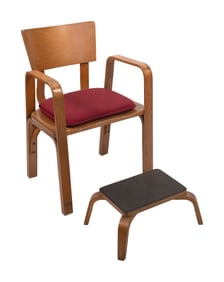 THONET BENTWOOD ARMCHAIR AND MATCHING FOOTSTOOL Mid-20th Century Chair back height 32.5". Seat