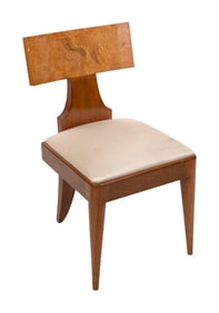 ANDREW SZOEKE (1893-1969) INLAID BURLED WOOD SIDE CHAIR New York, Circa 1940s Back height 32". Seat