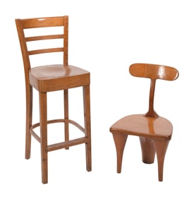 DANISH T-BACK CHAIR AND A LADDERBACK STOOL Mid-20th Century Chair back height 30". Seat height 15".