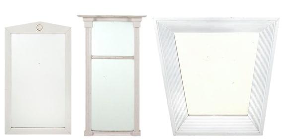 THREE WHITE PAINTED MIRRORS 20th Century Heights from 28" to 33".