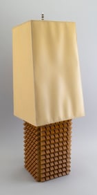 WOODEN TABLE LAMP Mid-20th Century Base height 13". Total height 31".