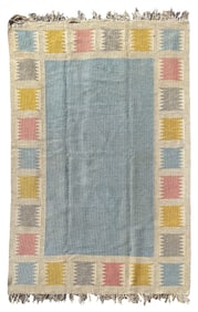 SWEDISH HAND-WOVEN WOOL RUG Mid-20th Century 5'5" x 7'7".