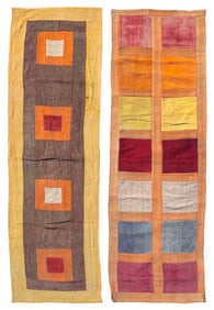 TWO SIMILAR HANDMADE FLAT-WOVEN WOOL RUNNERS Mid-20th Century 2'4" x 8'5" and 2'5" x 8'0".