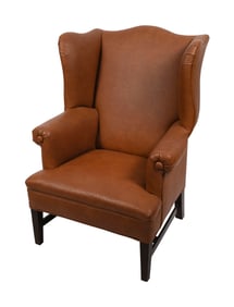 WING CHAIR WITH OSTRICH LEATHER UPHOLSTERY 20th Century Back height 43". Seat height 17".