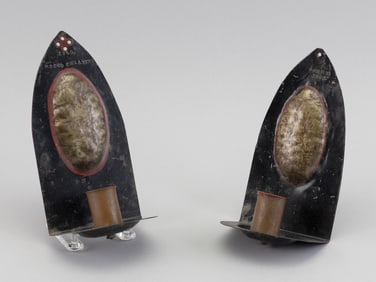 PAIR OF ARTS & CRAFTS PAINTED METAL WALL CANDLE SCONCES Early 20th Century Heights 7".