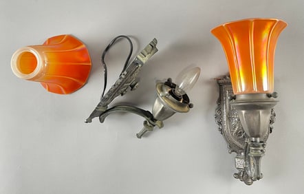 PAIR OF NORTHWOOD GLASS COMPANY WALL SCONCES America, Early 20th Century Fixture heights 9". Shade