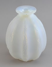 SABINO "EUCALYPTUS" OPALESCENT ART GLASS VASE Paris, Circa 1930 Height 9".