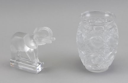 TWO PIECES OF LALIQUE ART GLASS France, 20th Century Heights 6" and 7".
