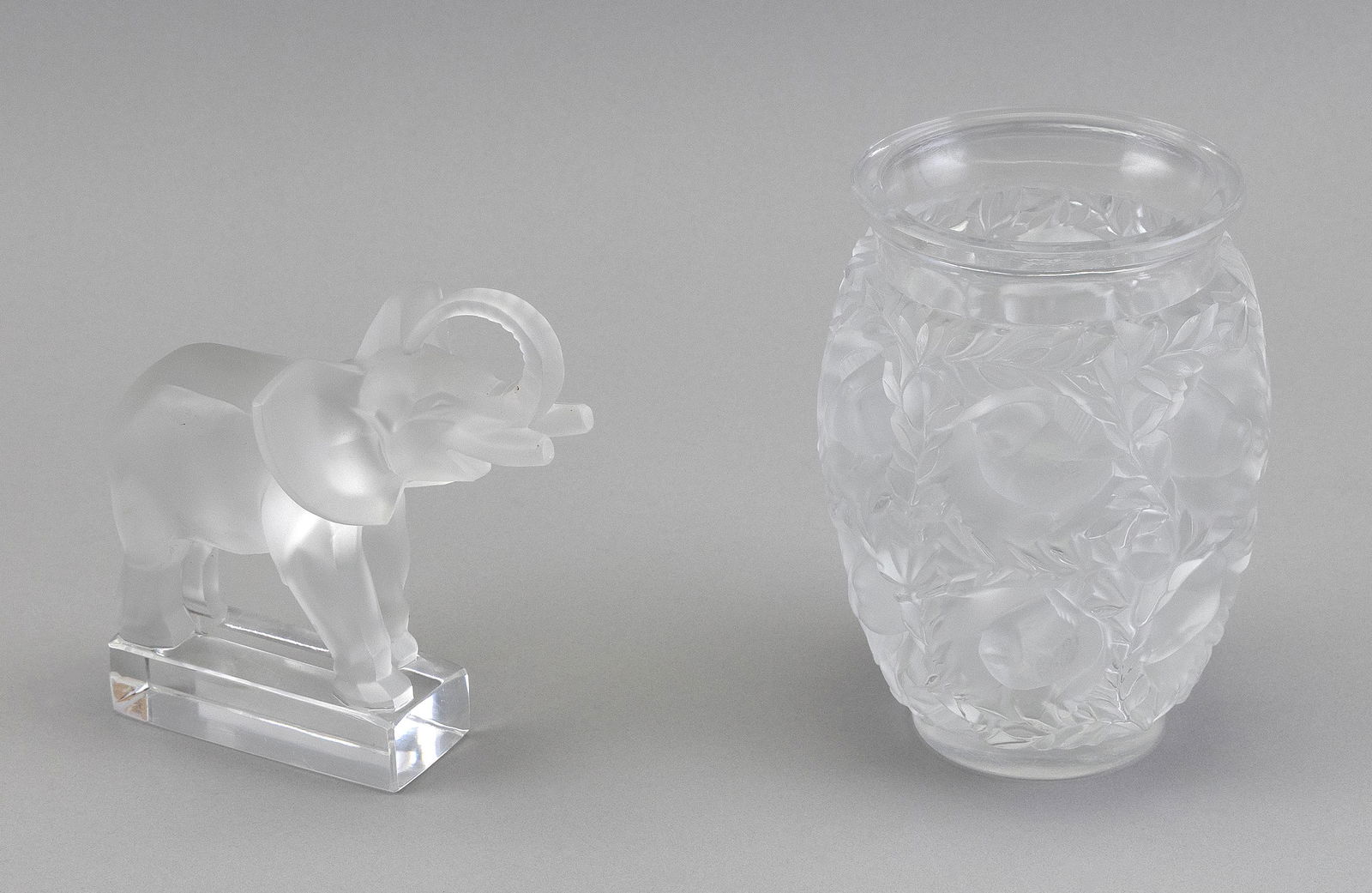TWO PIECES OF LALIQUE ART GLASS France, 20th Century Heights 6" and 7". (1 of 2)