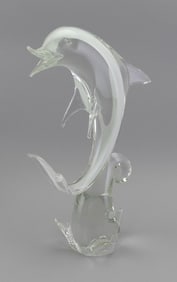 MURANO GLASS DOLPHIN ON WAVE 20th Century Height 20.5".
