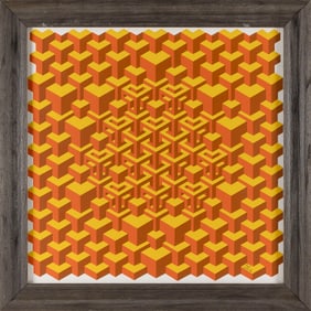 PAUL JABLONKA (America, 1944-), "Blocks in Orange and Tan"., Serigraph on paper, 24" x 24". Framed
