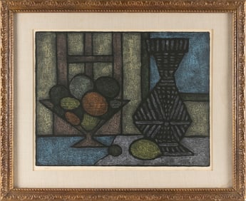 PRINT "GLASS COMPOTE" Colored lithograph, 16" x 21" sight. Framed 23.5" x 29".