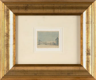 RUSSELL CHATHAM (Montana/California, 1939-2019), "Ranch Yard"., Etching on paper, 3.75" x 4.75"