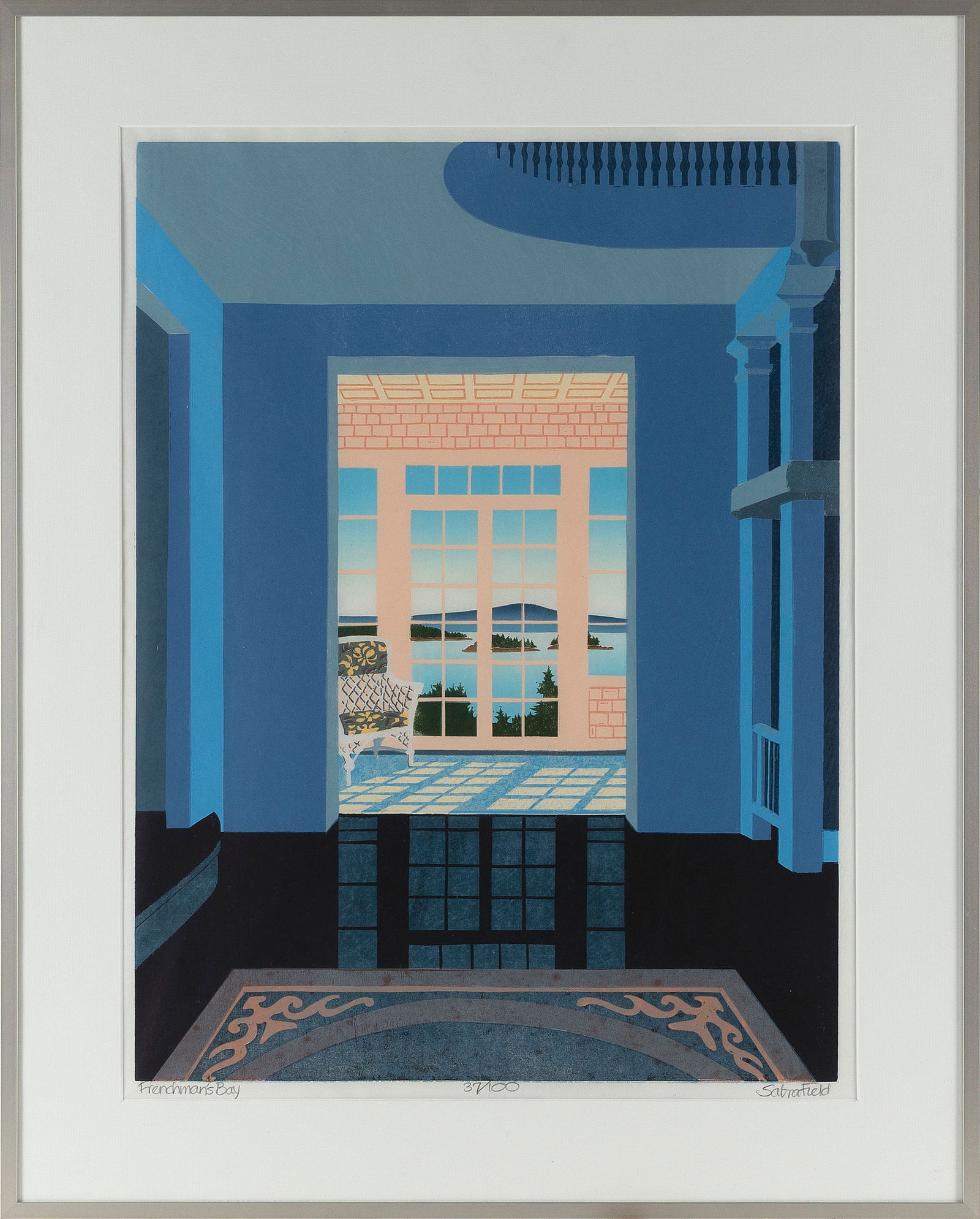 SABRA FIELD (Vermont, 1935-), "Frenchman's Bay"., Woodblock print, 24.5" x 19" sight. Framed 31" x (1 of 2)
