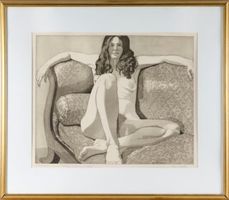 PHILIP PEARLSTEIN (New York, 1924-2022), "Nude on Couch, Arms Outstretched", 1972., Etching with