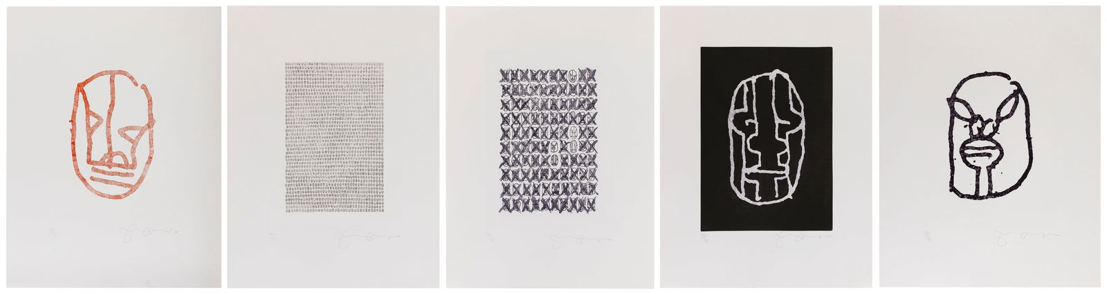 TOM PHILLIPS (England, 1937-2022), "1263 Heads: I had not known death had undone so many", 1979., On: TOM PHILLIPSEngland, 1937-2022"1263 Heads: I had not known death had undone so many", 1979. Set of ten color etchings with aquatint and one original watercolor. Each signed and numbered 97/110 in penc
