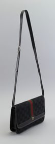 GUCCI BLACK CANVAS SHERRY FLAP SLING SHOULDER BAG 20th Century Height 6.25". Length 9". Width 2".
