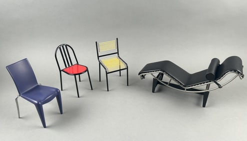 FOUR VITRA DESIGN MUSEUM MINIATURE CHAIRS BY FRENCH DESIGNERS 20th Century Heights from 4.25" to