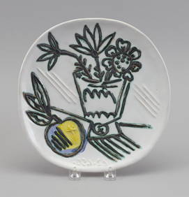 PABLO PICASSO (Spain/France, 1881-1973), Bouquet ? la pomme, 1956., Terre de fa?ence plate with (1 of 2)