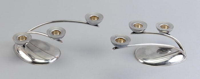 PAIR OF MODERNIST STERLING SILVER CANDELABRA Germany, Mid-20th Century Heights 4.5".