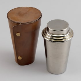 GERMAN TRAVELING COCKTAIL SET BY D.R.G.M. Circa 1920 Height 6". Diameter at top 3.5".