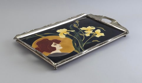 CARL SIGMUND LUBER (Germany, 1868-1934), Jugendstil tray for Johann von Schwarz., Length 19".