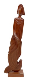 MIGUEL ESTRELLA (Mexico, 1941-), "Amorosa"., Carved wood, total height 36.5".