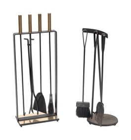 TWO FIREPLACE SETS Mid-20th Century Overall heights 29" and 32".