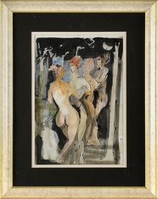 ABSTRACT SCHOOL (Mid-20th Century,), Five nudes., Ink and watercolor on paper, 16.5" x 11" sight.