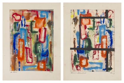GUNTHER HORNIG (Germany, 1937-2016), Two abstracts:, Mixed medias on paper, 9" x 6" sight. Matted