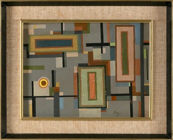 LLOYD RAYMOND NEY (Pennsylvania, 1893-1965), Modernist composition., Oil on canvas board, 12" x 16".