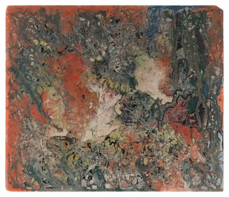 CHARLES THEADORE ALLENBROOK (America, 1905-1988), Abstract in muted gray, green, blue and red., Oil