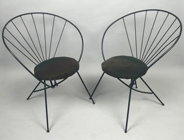 PAIR OF BLACK METAL CHAIRS AFTER TONY PAUL Back heights 34". Seat heights 18".
